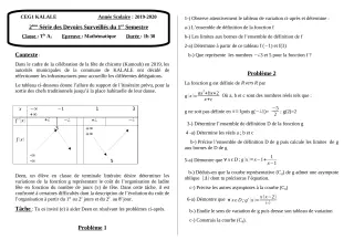 Première page de Mathématiques Tle A2 — 2e devoir surveillé, 1er semestre (2019-2020) · CEG1 Kalalé