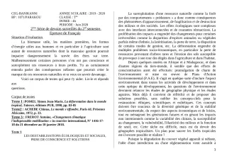 Première page de Français Tle A1, Tle A2, Tle B, Tle C, Tle D — 2e devoir surveillé, 2e semestre (2019-2020) · CEG Banikanni