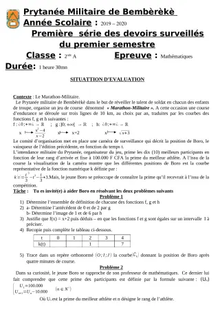 Première page de Mathématiques 2nde A — 1er devoir surveillé, 1er semestre (2019-2020) · PMB