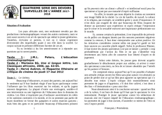 Première page de Français 1ère A1, 1ère A2, 1ère B, 1ère C, 1ère D — Devoir surveillé (2017-2018) · CEG1 Covè