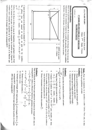 Première page de Mathématiques 4e, 4e ML — 1er devoir surveillé, 1er semestre (2018-2019) · CEG WARI MARO