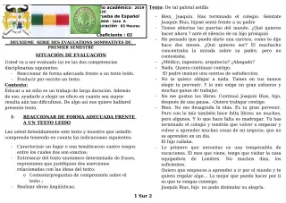Première page de Espagnol 1ère A1, 1ère A2 — 2e évaluation sommative, 1er semestre (2019-2020) · CEG GBESSOU