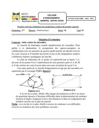 Première page de Mathématiques 4e ML — Production scolaire, 1er semestre (2022-2023) · CEG Akpao-Ogou