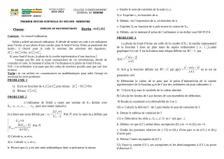 Première page de Mathématiques 1ère D — 1er devoir surveillé, 2e semestre (2022-2023) · CEG SEKERE