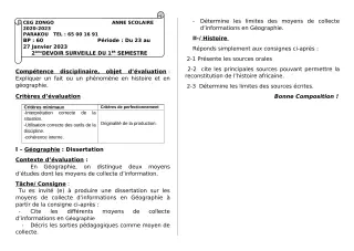 Première page de Histoire-Géographie 2nde C, 2nde D — Devoir surveillé, 1er semestre (2022-2023) · CEG ZONGO