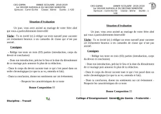 Première page de Français 6e, 5e, 2nde A, 2nde D — 1er devoir surveillé, 2e semestre (2018-2019) · CEG GAMIA