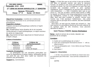 Première page de Philosophie 2nde A, 2nde D, 1ère A, 1ère D, Tle A, Tle D — 2e devoir surveillé, 1er semestre (2018-2019) · CEG BIRO