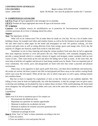 Première page de Anglais 2nde C, 2nde D — 1re production scolaire, 1er semestre (2019-2020) · CEG1 Adjarra