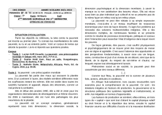 Première page de Français Tle A1, Tle A2, Tle B, Tle C, Tle D — 2e devoir surveillé, 1er semestre (2021-2022) · CEG ZONGO