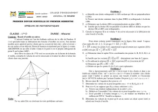 Première page de Mathématiques 1ère D — 1er devoir surveillé, 1er semestre (2021-2022) · CEG SEKERE