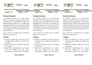 Première page de Français 6e — 1er devoir surveillé, 2e semestre (2023-2024) · CEG SEKERE