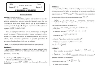 Première page de Mathématiques 2nde C — 1er devoir surveillé, 1er semestre (2020-2021) · LMB