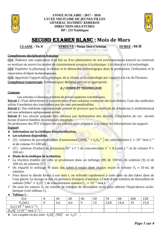 Première page de Examen Blanc de PCT — Tle D — LMJFGMK (2018)