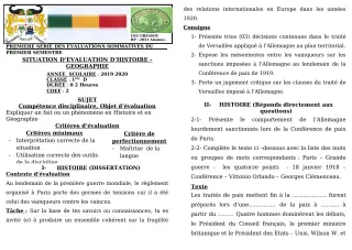Première page de Histoire-Géographie 1ère D — 1re évaluation sommative, 1er semestre (2019-2020) · CEG GBESSOU
