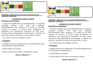 Première page de Français 4e, 4e ML — 1re évaluation sommative, 1er semestre (2019-2020) · CEG GBESSOU