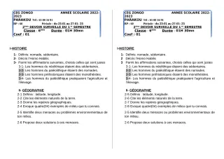 Première page de Histoire-Géographie 6e — 2e devoir surveillé, 1er semestre (2022-2023) · CEG ZONGO