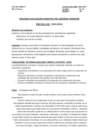 Première page de Espagnol Tle A2 — 2018-2019 · CEG Kpanroun