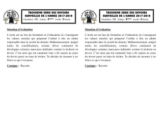 Première page de Français 5e — 3e devoir surveillé (2017-2018) · CEG1 Covè