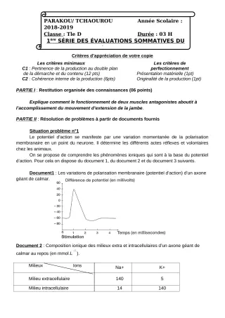 Première page de SVT Tle D — Évaluation sommative, 2e semestre (2018-2019) · CEG Albarika