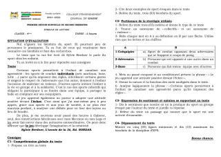 Première page de Français 4e — 1er devoir surveillé, 2e semestre (2021-2022) · CEG SEKERE