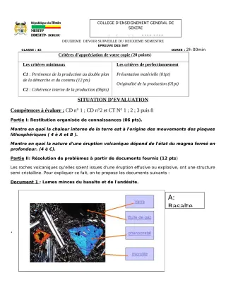 Première page de SVT 4e — 2e devoir surveillé, 2e semestre (2022-2023) · CEG SEKERE