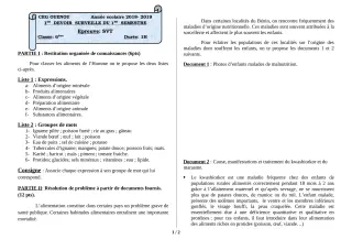 Première page de SVT 6e — 1er devoir surveillé, 1er semestre (2018-2019) · ceg ouenou