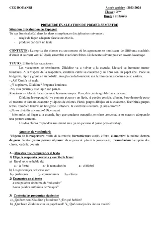 Première page de Espagnol 3e — 2023-2024 · CEG - BOUANRI