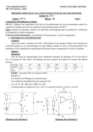 Première page de PCT 2nde C — 1re évaluation sommative, 2e semestre (2019-2020) · CEG Ahossougbéta