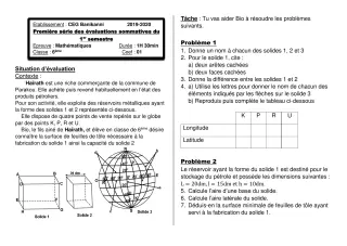 Première page de Mathématiques 6e, 5e, 4e, 4e ML, 3e, 3e ML, 2nde A2, 2nde B, 2nde C, 2nde D, 1ère A2, 1ère B, 1ère C, 1ère D, Tle A1, Tle A2, Tle B, Tle C, Tle D — 1re évaluation sommative, 1er semestre (2019-2020) ·