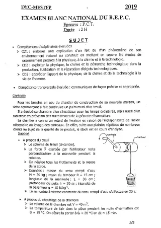 Première page de Examen Blanc de PCT — 3e, 3e ML — CEG Karimama (2018)