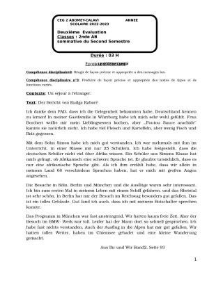 Première page de Allemand 2nde A & B — 2e semestre (2022-2023) · CEG2 ABOMEY - CALAVI (CEG ZOCA)