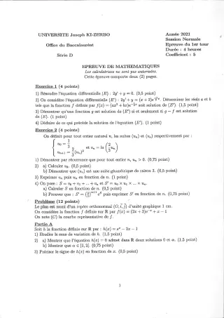 Première page de BAC 2025 épreuve de mathématiques série d probable burkina fasso