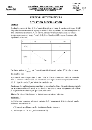 Première page de Mathématiques Tle A & B — Évaluation sommative, 1er semestre (2018-2019) · CEG 3 SAVALOU