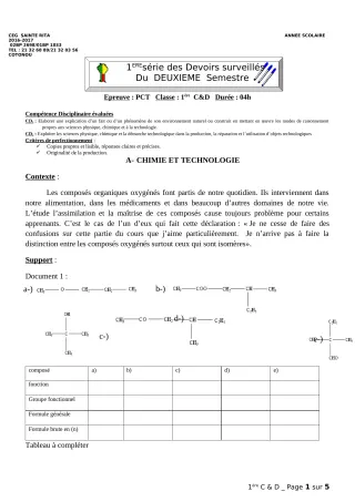Première page de PCT 6e, 5e, 4e ML&MC, 3e, 2nde C, 2nde D, 1ère C, 1ère D, Tle C, Tle D — Devoir surveillé, 2e semestre (2018-2019) · CEG Sainte Rita