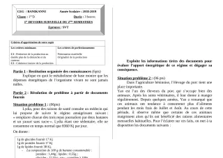 Première page de SVT 1ère D — 1er devoir surveillé, 2e semestre (2018-2019) · CEG Banikanni