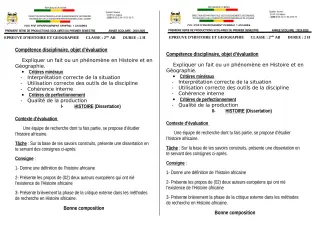 Première page de Histoire-Géographie 2nde A, 2nde A1, 2nde A2, 2nde B — 1re production scolaire, 1er semestre (2019-2020) · CEG1 Adjarra