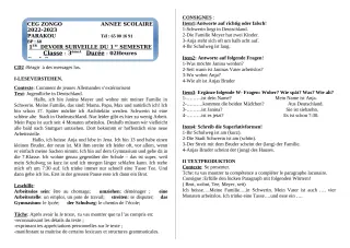 Première page de Allemand 4e, 3e, 2nde A2, 2nde B, 1ère A1, 1ère A2, 1ère B, Tle A1, Tle A2, Tle B — 1er devoir surveillé, 1er semestre (2022-2023) · CEG ZONGO