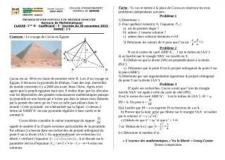 Première page de Mathématiques 1ère D — 1er devoir surveillé, 1er semestre (2023-2024) · CEG SEKERE
