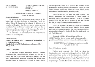 Première page de Français 2nde A2, 2nde B, 2nde C, 2nde D — 1er devoir surveillé, 2e semestre (2018-2019) · CEG Banikanni