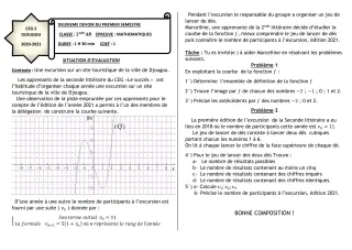 Première page de Mathématiques 2nde A2 — Composition, 1er semestre (2020-2021) · CEG 2 Djougou