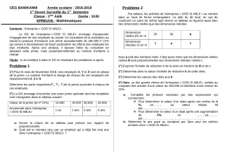 Première page de Mathématiques 2nde A2, 2nde B — 1er devoir surveillé, 1er semestre (2018-2019) · CEG Banikanni