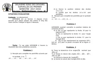 Première page de Mathématiques 6e — 2e devoir surveillé, 1er semestre (2017-2018) · CEG1 Covè