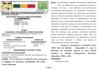 Première page de Histoire-Géographie Tle A1, Tle A2 — 2e évaluation sommative, 2e semestre (2019-2020) · CEG GBESSOU