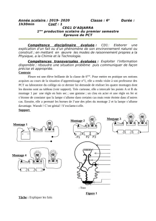 Première page de PCT 6e — 1re production scolaire, 1er semestre (2019-2020) · CEG1 Adjarra