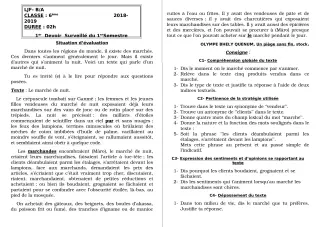 Première page de Français 6e — 1er devoir surveillé (2018-2019) · LJF-B/A