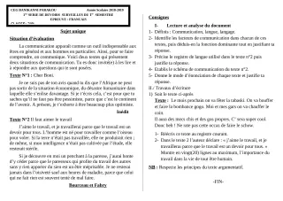 Première page de Français 2nde A2, 2nde B, 2nde C, 2nde D — 1er devoir surveillé, 1er semestre (2018-2019) · CEG Banikanni
