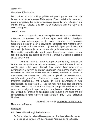 Première page de Devoir surveillé de FRANCAIS — 4e — CEG BAKA (2018)