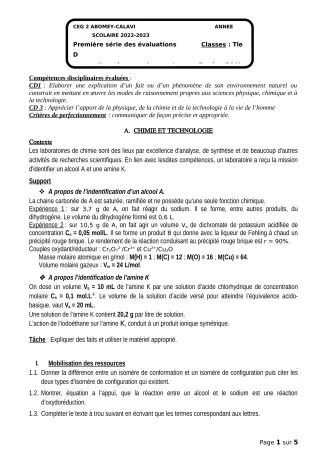 Première page de PCT Tle D — 1re évaluation sommative, 2e semestre (2022-2023) · CEG2 ABOMEY - CALAVI (CEG ZOCA)