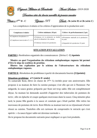 Première page de SVT 2nde C, 2nde D — 2e devoir surveillé, 1er semestre (2019-2020) · PMB
