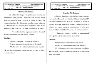 Première page de Français 6e — 1er devoir surveillé, 1er semestre (2018-2019) · CEG Banikanni
